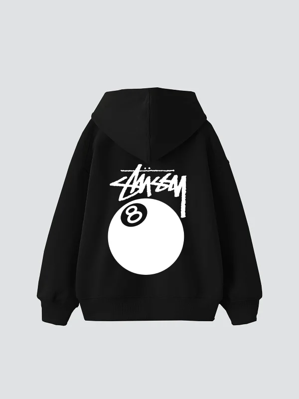 Sts. Eight Ball Baskılı Oversize Unisex Siyah Hoodie