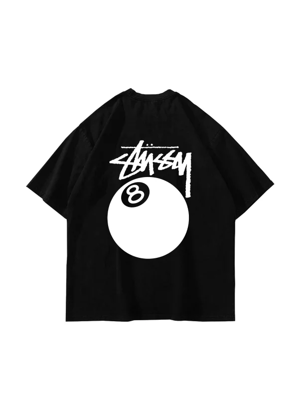 Sts. Eight Ball Baskılı Oversize Unisex Siyah Tshirt