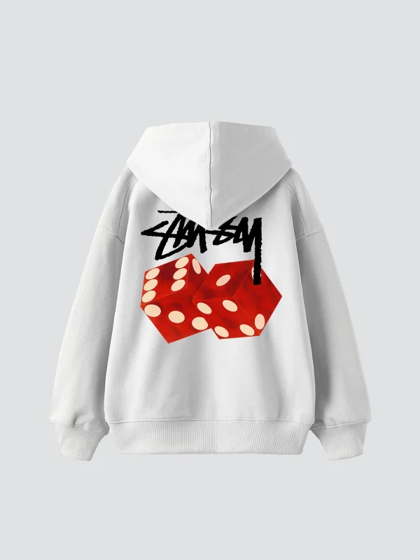 Sts Red Dıce Baskılı Oversize Unisex Beyaz Hoodie