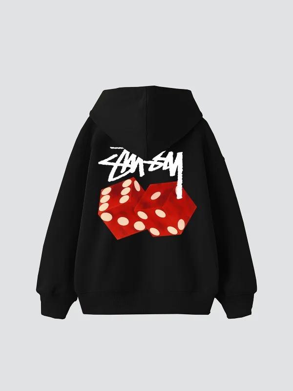 Sts Red Dıce Baskılı Oversize Unisex Siyah Hoodie