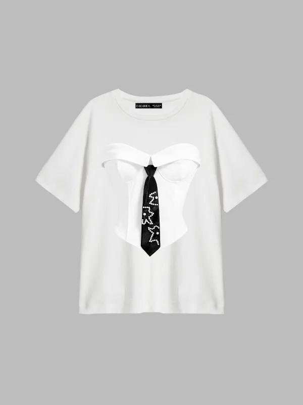 Suit Baskılı Relaxed Fit Beyaz Kadın Tshirt