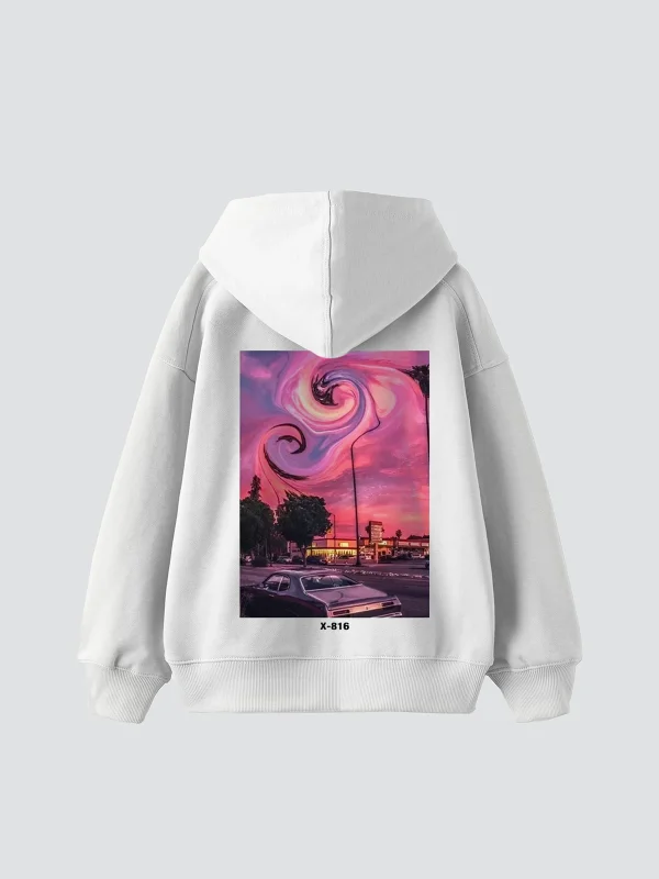 Summer Love Sırt Baskılı Oversize Unisex Beyaz Hoodie