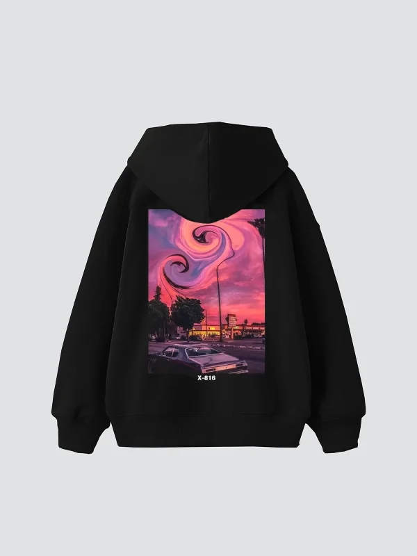 Summer Love Sırt Baskılı Oversize Unisex Siyah Hoodie