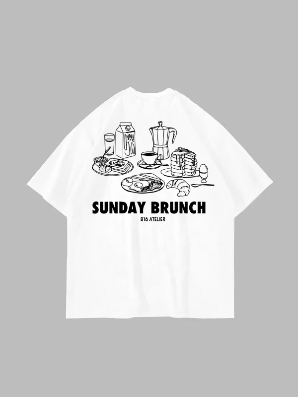 Sunday Brunch Sırt Baskılı Beyaz Oversize Tshirt