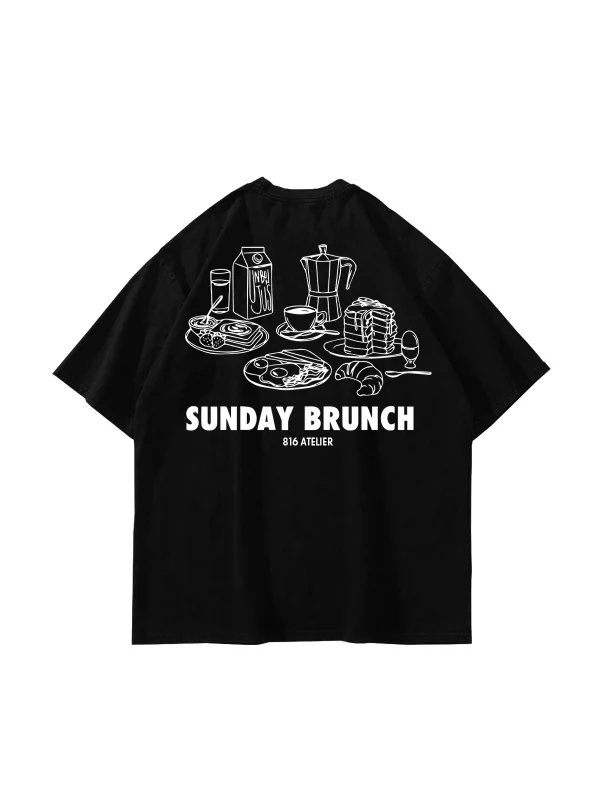 Sunday Brunch Sırt Baskılı Siyah Oversize Tshirt