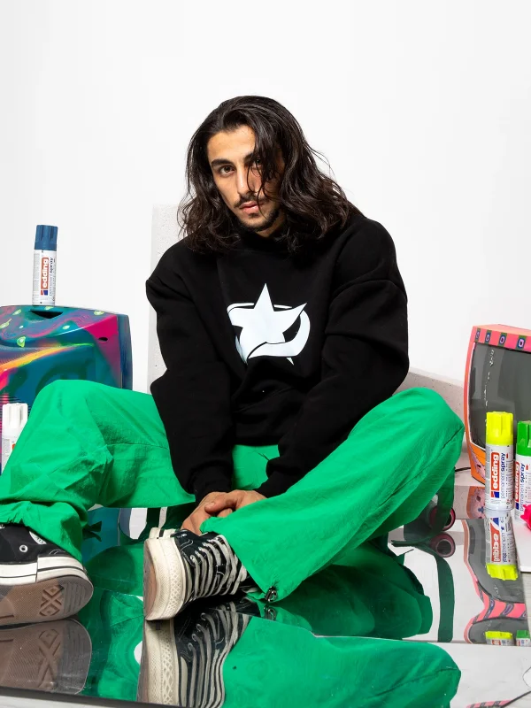 Supernova Beyaz Baskılı Oversize Unisex Premium Siyah Hoodie