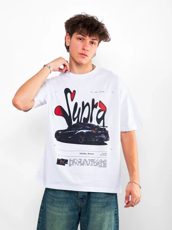 Supra Baskılı Oversize Unisex Beyaz Tshirt