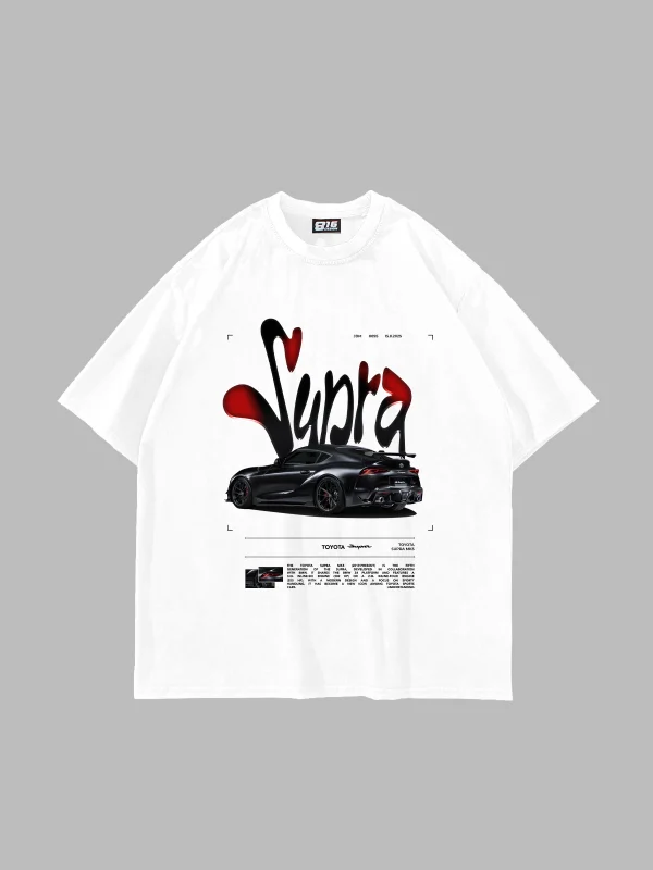 Supra Baskılı Oversize Unisex Beyaz Tshirt