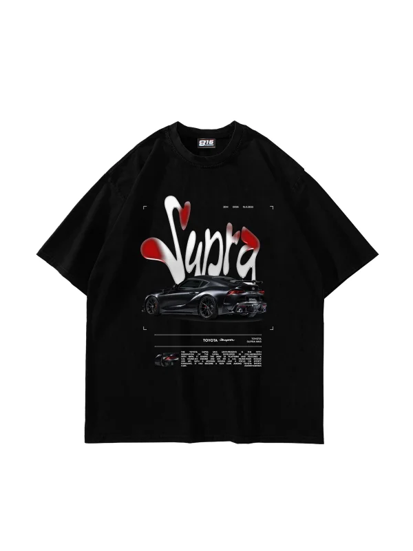 Supra Baskılı Oversize Unisex Siyah Tshirt