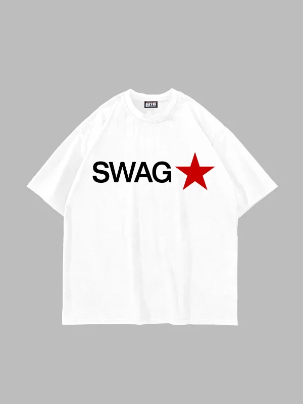 Swag Star Baskılı Oversize Beyaz Tshirt