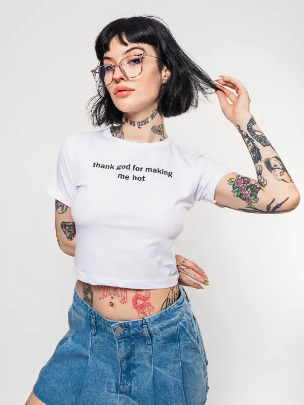 Thank God Baskılı Beyaz Crop Top