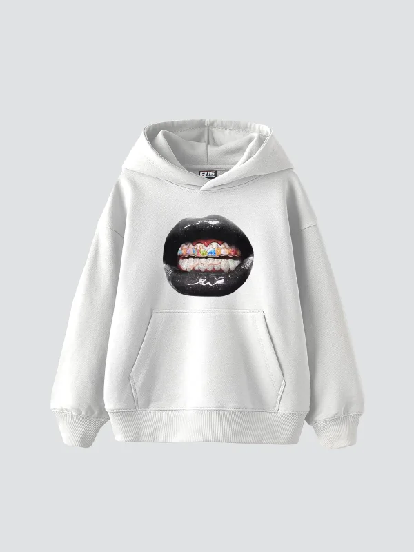 The Last Supper Teeth Baskılı Oversize Unisex Beyaz Hoodie