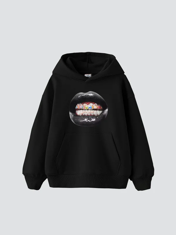 The Last Supper Teeth Baskılı Oversize Unisex Siyah Hoodie