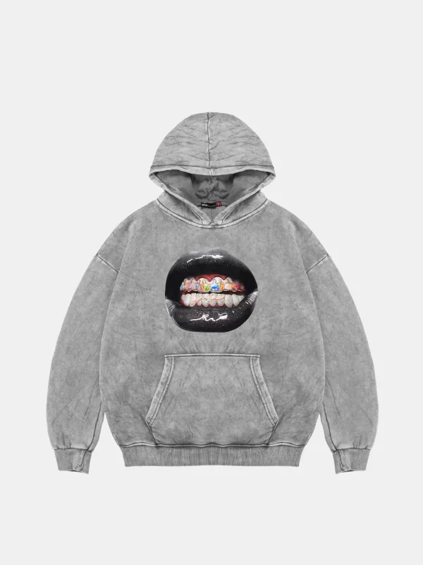 The Last Supper Teeth Baskılı Oversize Unisex Yıkamalı Beyaz Hoodie