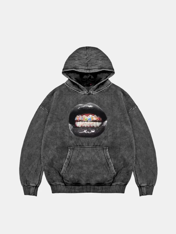 The Last Supper Teeth Baskılı Oversize Unisex Yıkamalı Siyah Hoodie