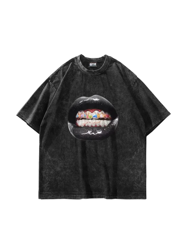 The Last Supper Teeth Baskılı Oversize Unisex Yıkamalı Siyah Tshirt