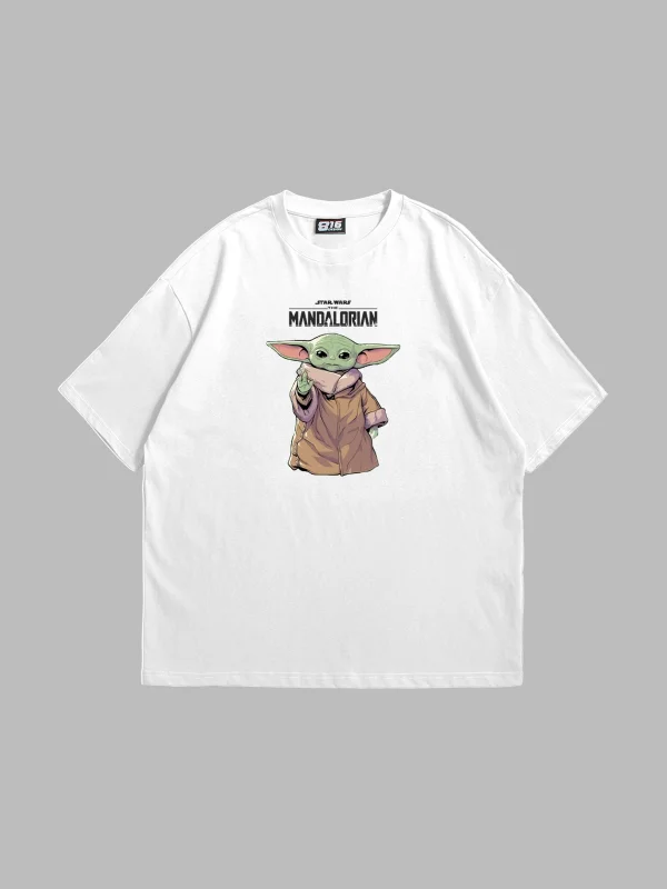 The Mandalorian Yoda Baskılı 24/1 Oversize Unisex Beyaz Tshirt