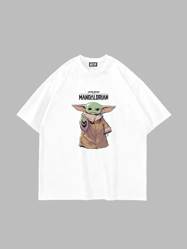 The Mandalorian Yoda Baskılı 24/1 Oversize Unisex Beyaz Tshirt