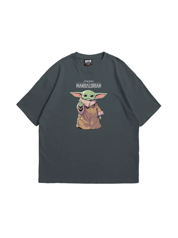 The Mandalorian Yoda Baskılı 24/1 Oversize Unisex Füme Tshirt