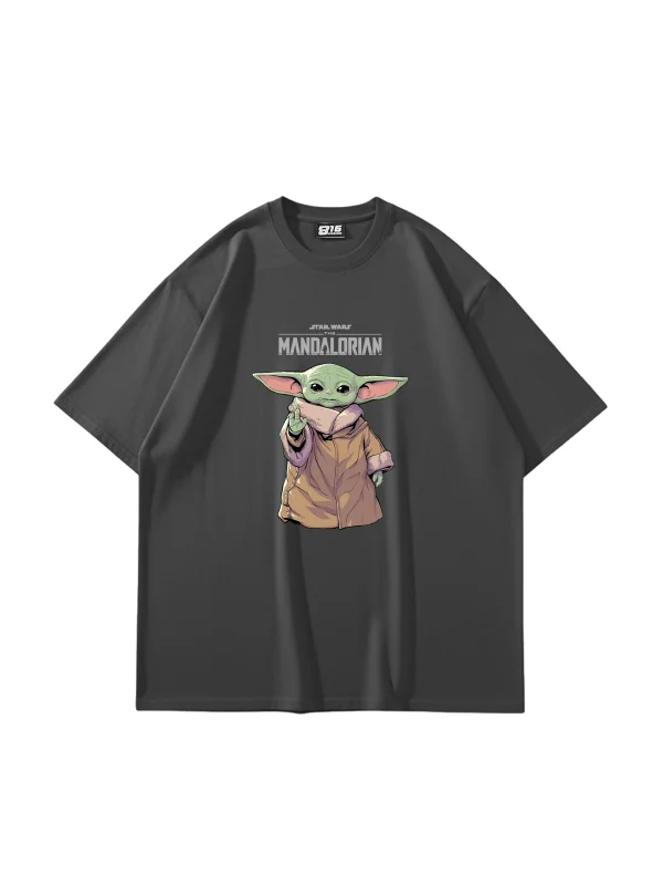 The Mandalorian Yoda Baskılı 24/1 Oversize Unisex Füme Tshirt