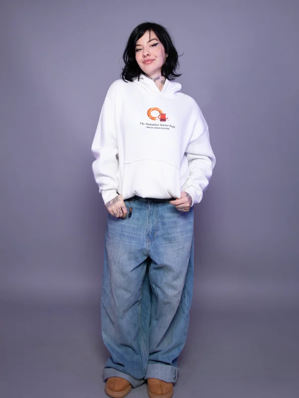 The Muhabbet Baskılı Oversize Unisex Beyaz Hoodie
