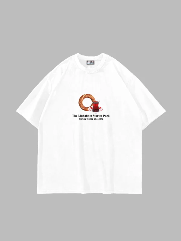 The Muhabbet Baskılı Oversize Unisex Beyaz Tshirt