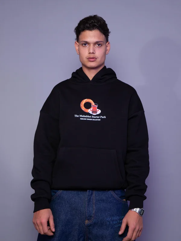 The Muhabbet Baskılı Oversize Unisex Siyah Hoodie