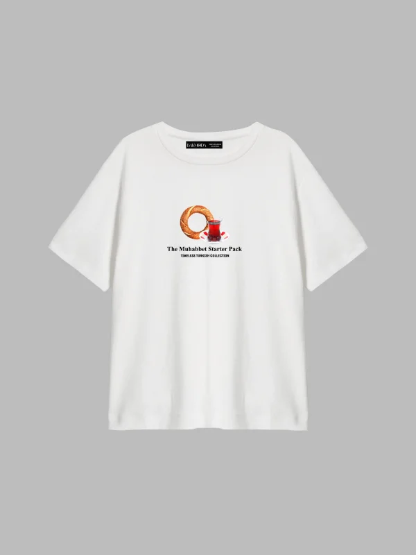 The Muhabbet Baskılı Relaxed Fit Beyaz Kadın Tshirt