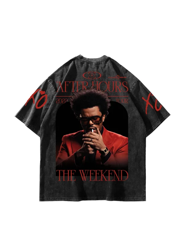 The Weeknd After Hours Siyah Yıkamalı Oversize Tişört
