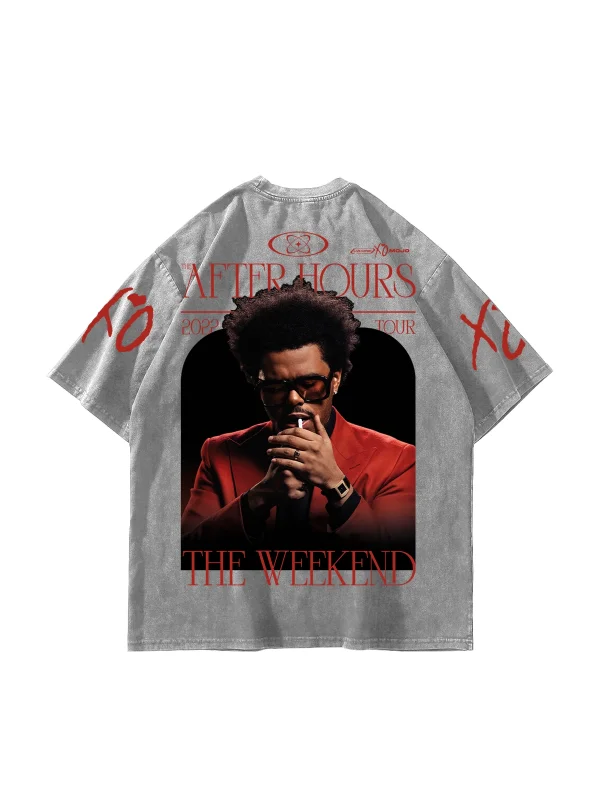 The Weeknd After Hours Yıkamalı Beyaz Oversize Tişört