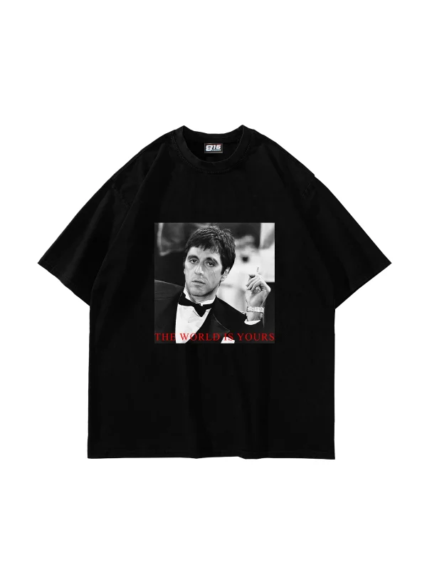 The World Is Yours Baskılı Oversize Unisex Siyah Tshirt