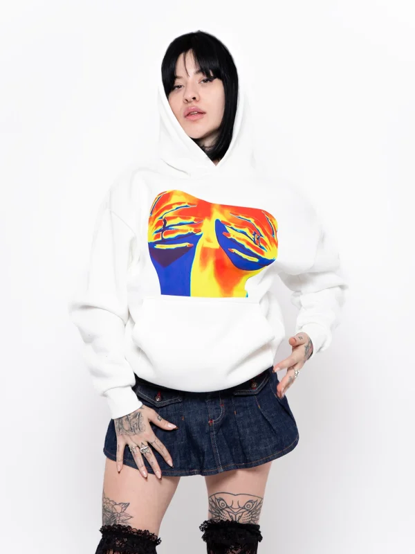 Thermal Boobs Baskılı Oversize Unisex Beyaz Hoodie