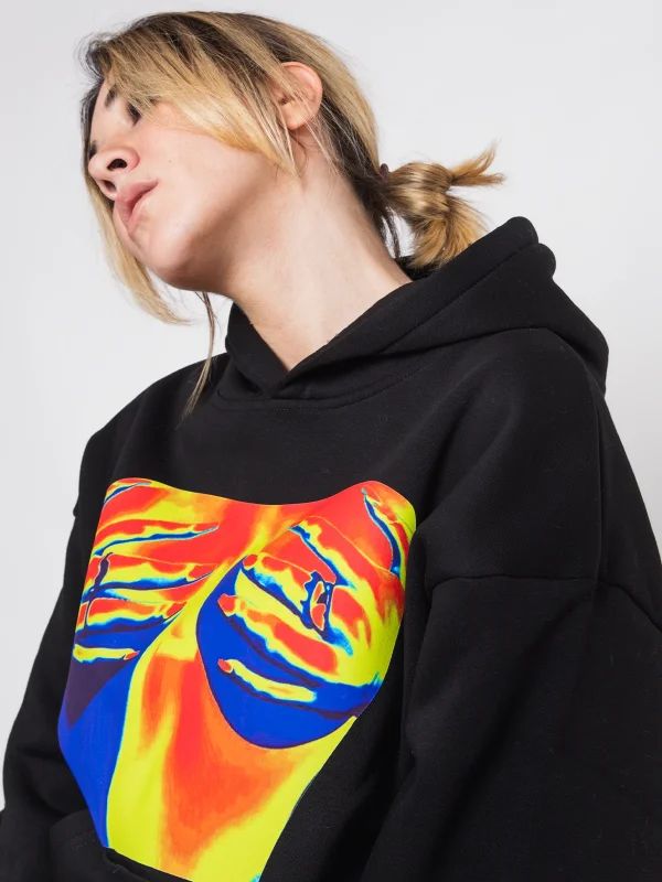 Thermal Boobs Baskılı Oversize Unisex Siyah Hoodie