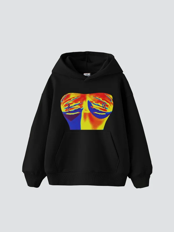 Thermal Boobs Baskılı Oversize Unisex Siyah Hoodie