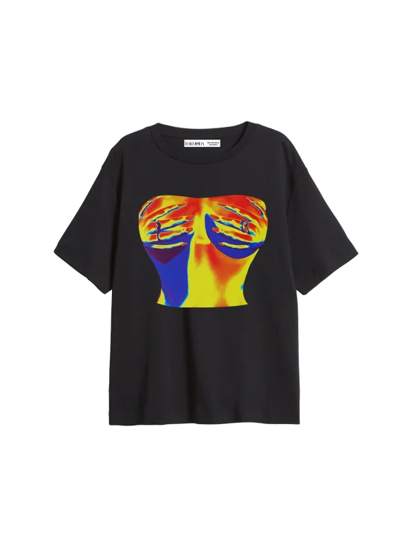 Thermal Boobs Baskılı Relaxed Fit Siyah Kadın Tshirt