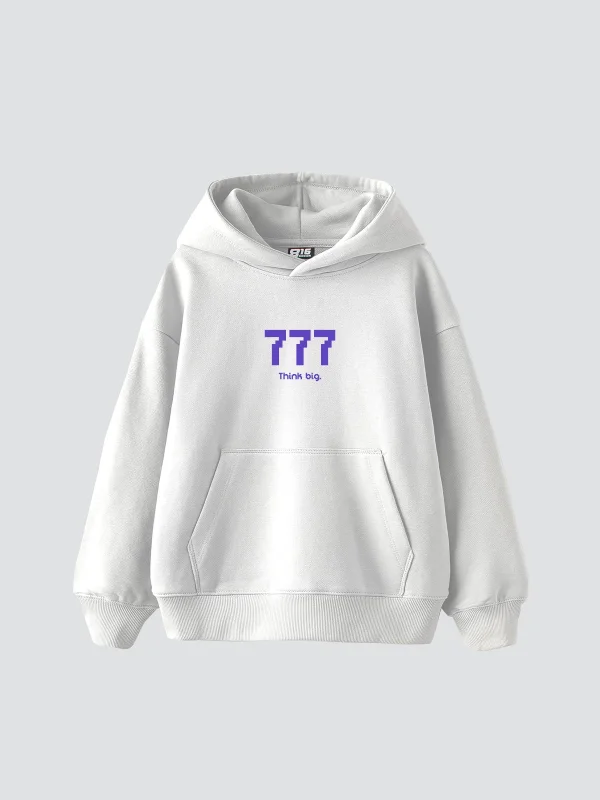 Think Big Baskılı Oversize Unisex Beyaz Hoodie
