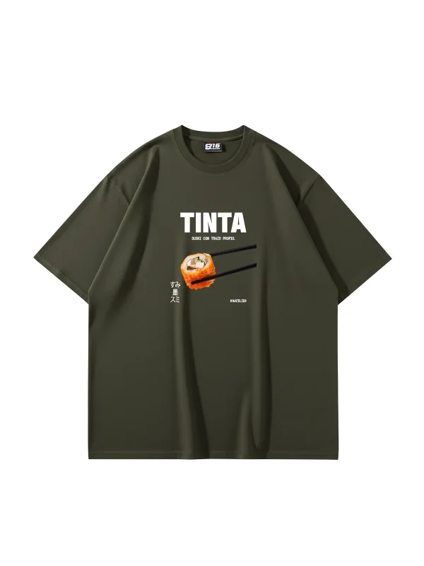 Tinta Suşi Baskılı Haki Oversize Tshirt