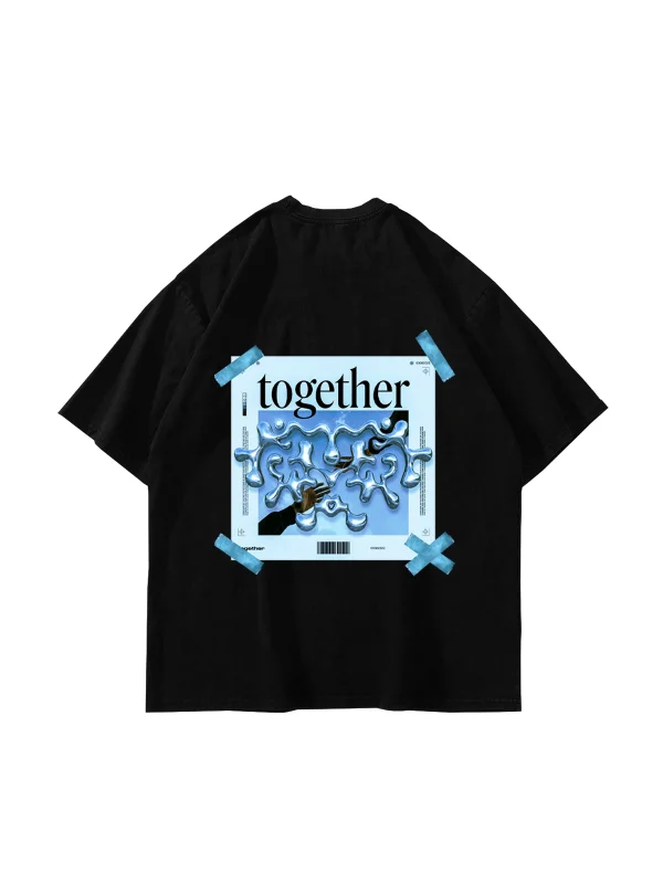 Together Sırt Baskılı Oversize Unisex Siyah Tshirt