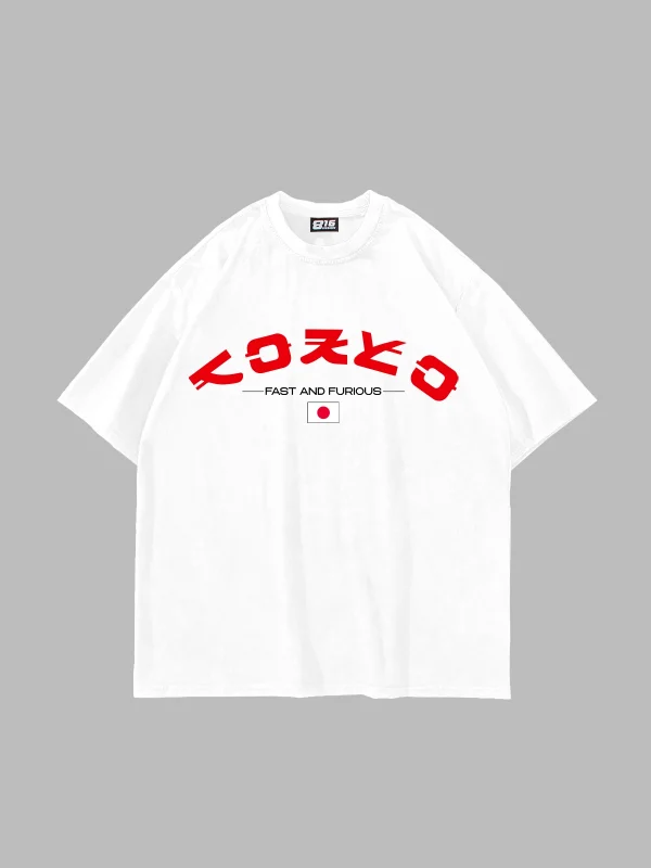 Tokyo Fast and Furious Baskılı Beyaz Oversize Tshirt