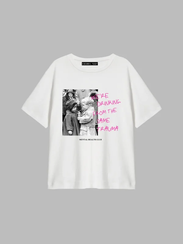Trauma Baskılı Relaxed Fit Beyaz Kadın Tshirt