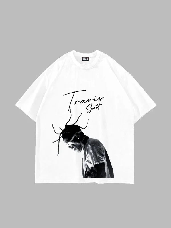 Travis Scott Baskılı Oversize Unisex Beyaz Tshirt