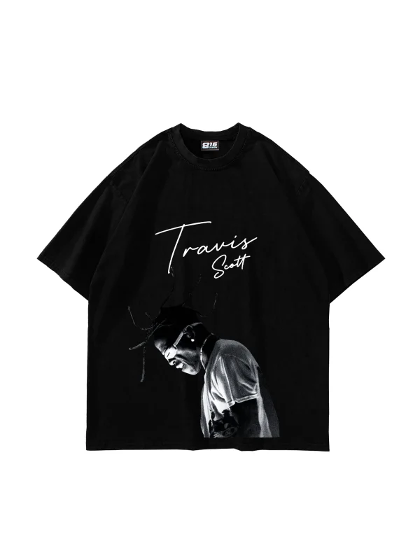 Travis Scott Baskılı Oversize Unisex Siyah Tshirt