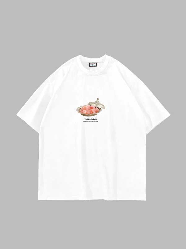 Turkish Delight Baskılı Oversize Unisex Beyaz Tshirt