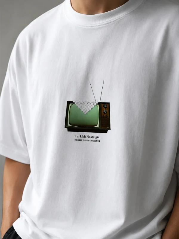 Turkish Nostalgia Baskılı Oversize Unisex Beyaz Tshirt