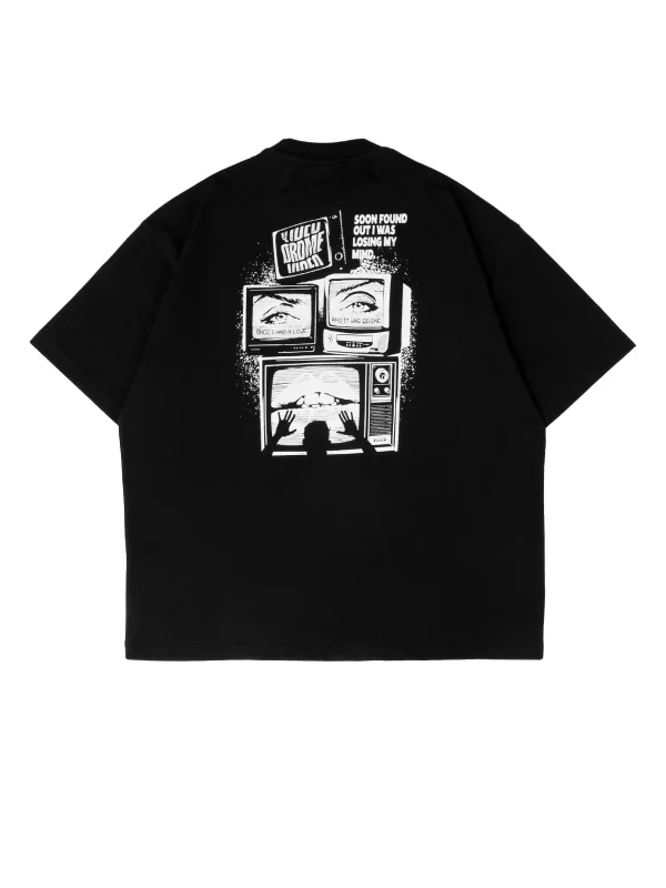 TV Baskılı Siyah Oversize Unisex Tshirt