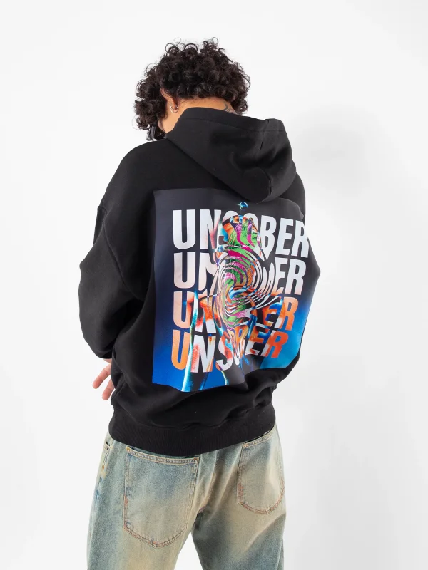 Unsober Baskılı Oversize Unisex Siyah Hoodie