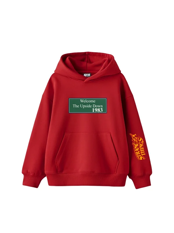 Upside Down Baskılı Oversize Unisex Kırmızı Hoodie