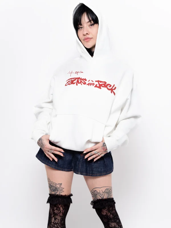 Utopia Cactus Jack Baskılı Oversize Unisex Beyaz Hoodie