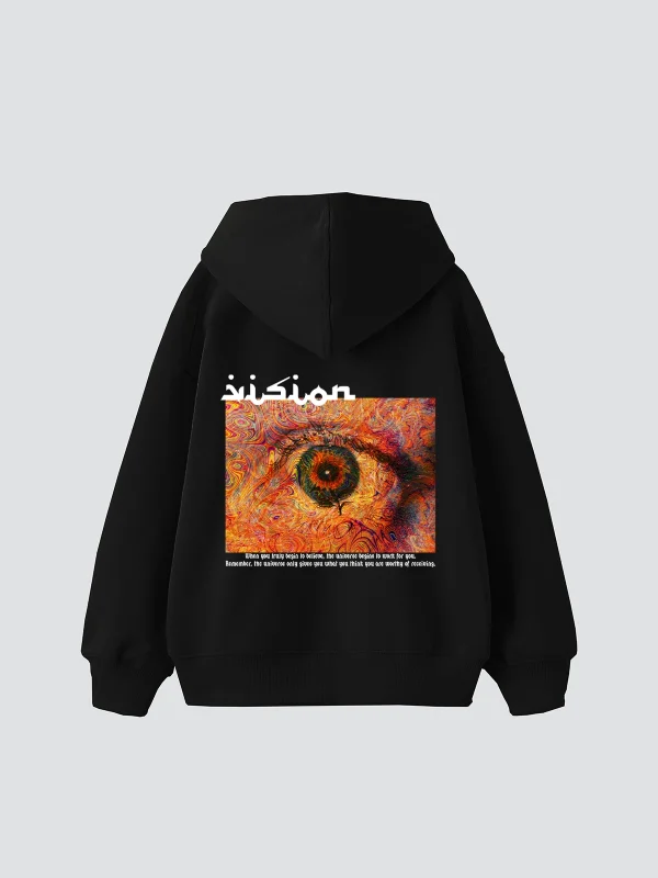 Vision Baskılı Oversize Unisex Premium Siyah Hoodie