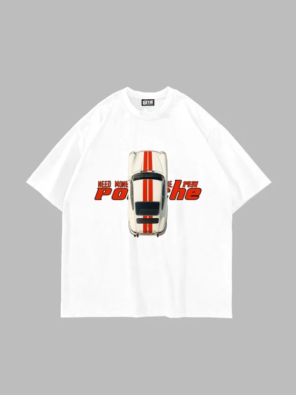 V3 Need Money For Porsche Baskılı Oversize Unisex Beyaz Tshirt